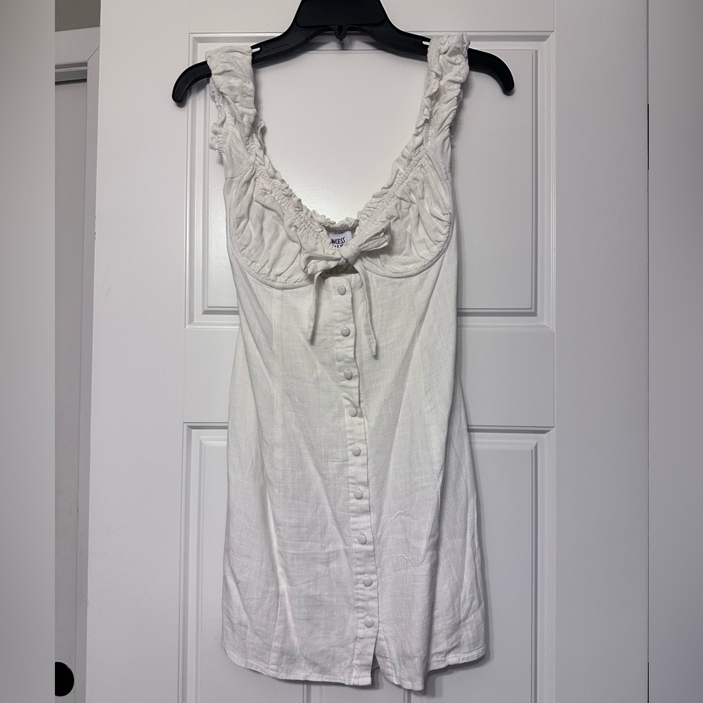 Princess Polly white linen tie button up mini dress size 4 - Picture 2 of 9